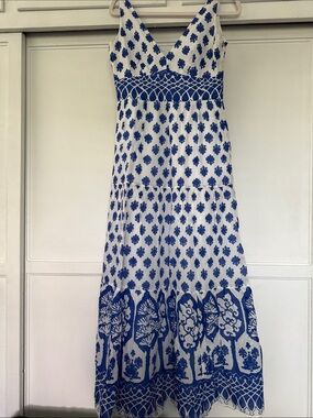 J. Crew Blue and White Printed Maxi Dress